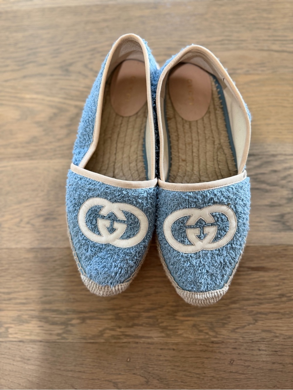 Gucci Light Blue Terry Espadrille Flats with Interlocking G